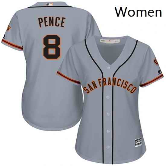Womens Majestic San Francisco Giants 8 Hunter Pence Replica Grey Road Cool Base MLB Jersey
